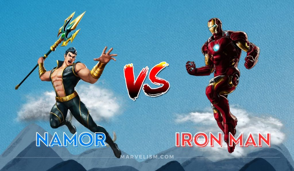 Namor vs. Iron man, an illustration showing fight